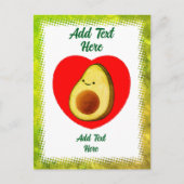 かわいい緑のアボカドの漫画赤いハートヴィンテージ ポストカード (正面)