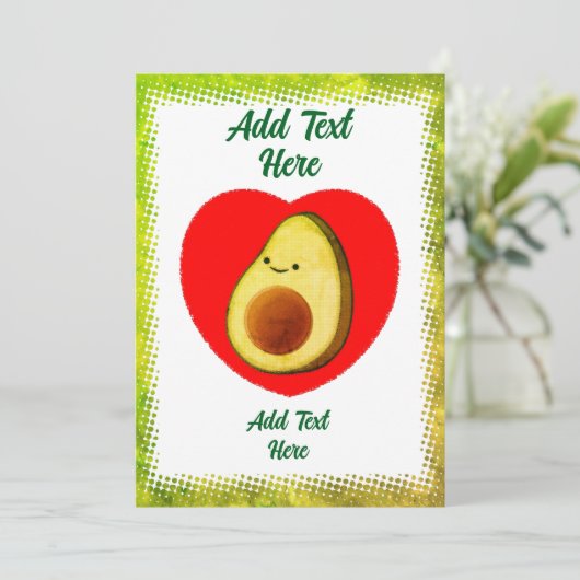 かわいい緑のアボカドの漫画赤いハートヴィンテージ 招待状 (スタンド正面)