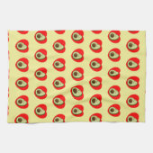 かわいい緑のアボカドの漫画赤いハート キッチンタオル (横)