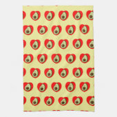 かわいい緑のアボカドの漫画赤いハート キッチンタオル (縦)