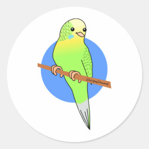 かわいい緑のインコ ラウンドシール
