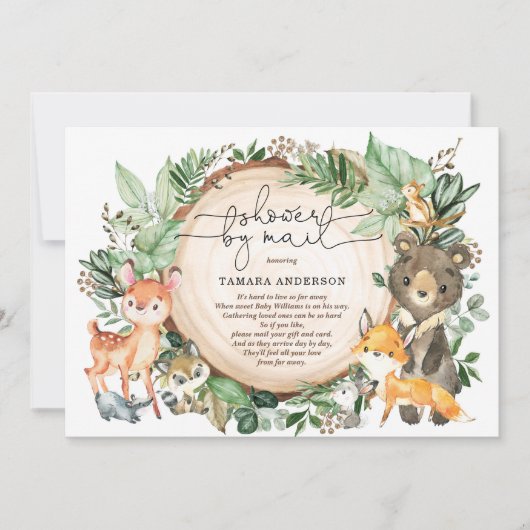 かわいい緑のウッドランド長距離ベビーシャワー 招待状 (正面)