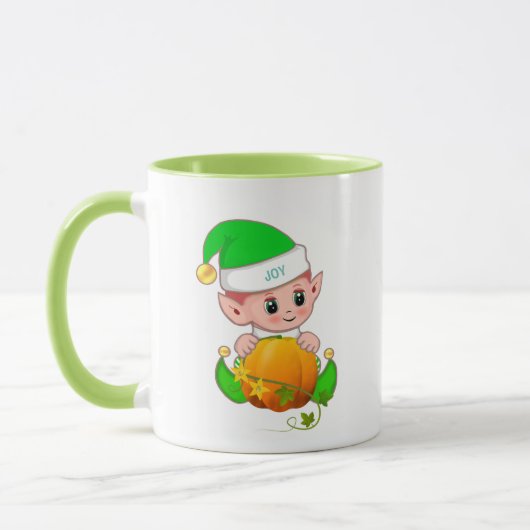 かわいい緑のエルフとカボチャ マグカップ (左)