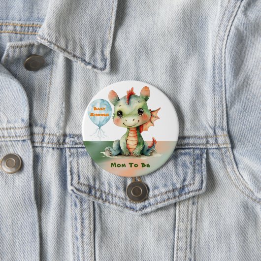 かわいい緑のオレンジ色のドラゴン男の子の赤ちゃんシャワーママになる 缶バッジ (インサイチュ)