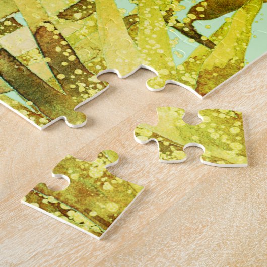 かわいい緑のオレンジ色の水彩のジャングル動物 ジグソーパズル (側面)