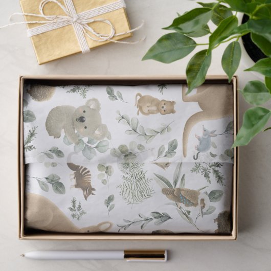 かわいい緑のオーストラリアの動物の少年ベビー誕生日 薄葉紙 (ギフト)