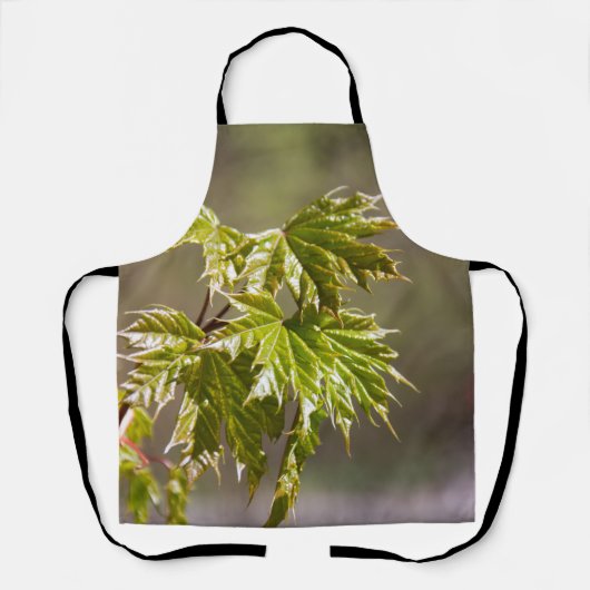 かわいい緑のカエデの枝葉小 エプロン (正面)