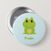 かわいい緑のカエルが青い背景に 缶バッジ (正面&裏面)