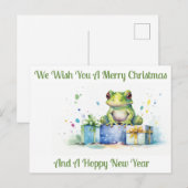 かわいい緑のカエルさん、お誕生日おめでとう！（プレゼントをラッピングした） ポストカード (正面/裏面)