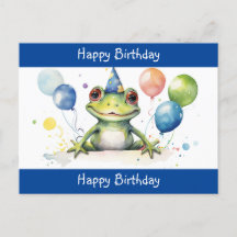 かわいい緑のカエルと風船 幸せな誕生日