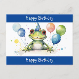 かわいい緑のカエルと風船 幸せな誕生日 ポストカード