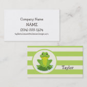 かわいい緑のカエルのパタストライプのーン 名刺 (正面/裏面)