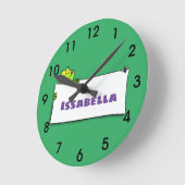 かわいい緑のカエル看板漫画イラストレーション ラウンド壁時計 (傾斜)