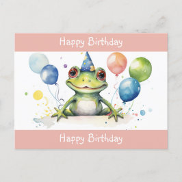 かわいい緑のカエル誕生日の風船付き ポストカード
