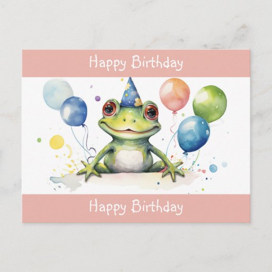 かわいい緑のカエル誕生日の風船付き ポストカード (正面)