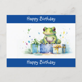 かわいい緑のカエル誕生日プレゼントでラッピングされたギフト ポストカード