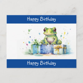 かわいい緑のカエル誕生日プレゼントでラッピングされたギフト ポストカード