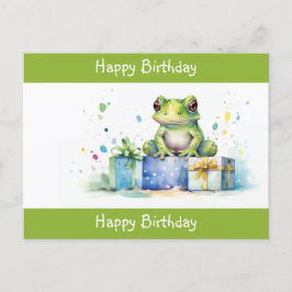 かわいい緑のカエル誕生日プレゼントでラッピングされた贈り物 ポストカード