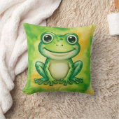 かわいい緑のカエル クッション (ブランケット)
