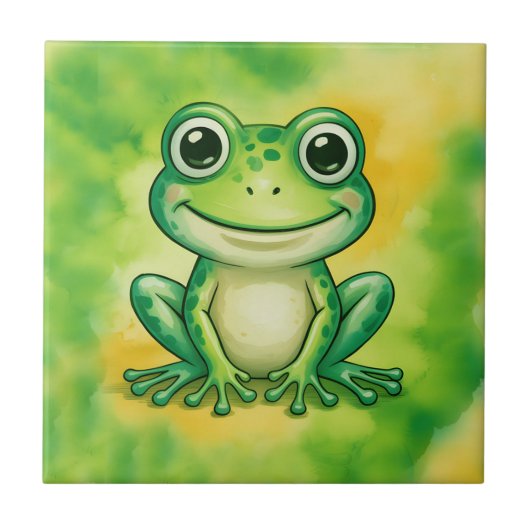 かわいい緑のカエル タイル (正面)