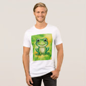 かわいい緑のカエル トライブレンドTシャツ (正面全面)