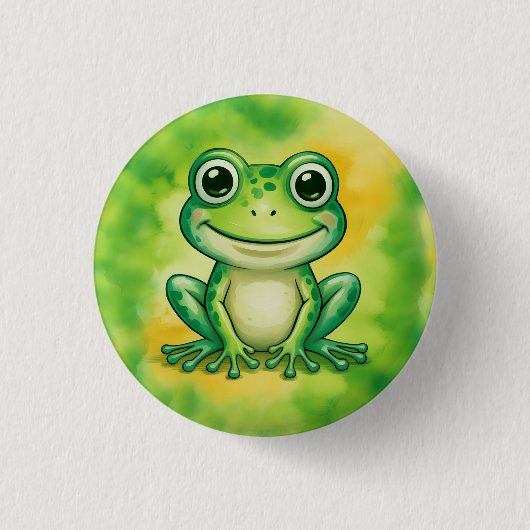 かわいい緑のカエル 缶バッジ (正面)
