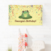 かわいい緑のカエル 誕生日パーティー 横断幕 (インサイチュ)