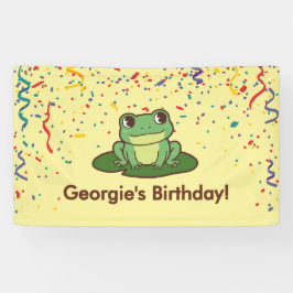 かわいい緑のカエル 誕生日パーティー 横断幕