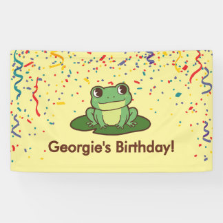 かわいい緑のカエル 誕生日パーティー 横断幕