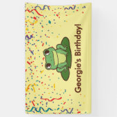 かわいい緑のカエル 誕生日パーティー 横断幕 (縦)