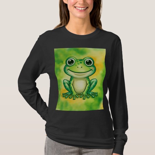 かわいい緑のカエル Tシャツ (正面)