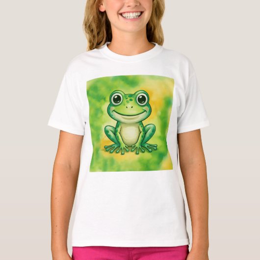 かわいい緑のカエル Tシャツ (正面)