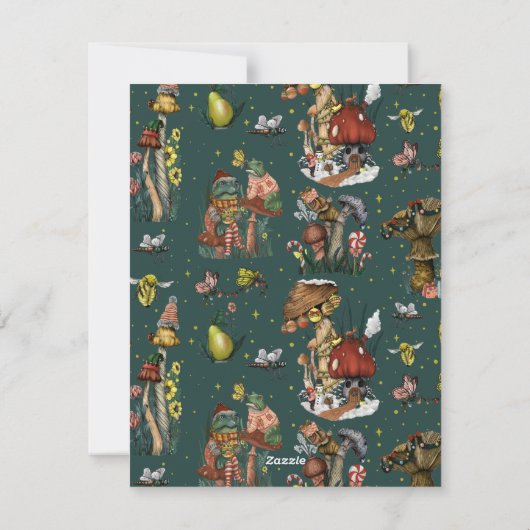 かわいい緑のカタツムリのキノコ良い雰囲気クリスマス シーズンカード (裏面)