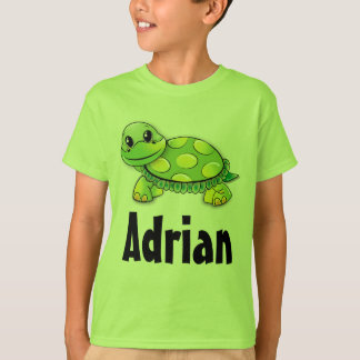 かわいい緑のカメの名入れ子供用シャツAdrian Tシャツ