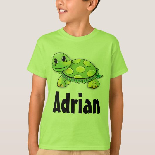かわいい緑のカメの名入れ子供用シャツAdrian Tシャツ (正面)
