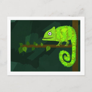 かわいい緑のカメレオンのイラスト 熱帯の爬虫類 シーズンポストカード