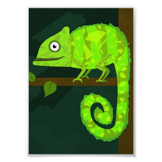 かわいい緑のカメレオンのイラスト 熱帯の爬虫類 フォトプリント (正面)