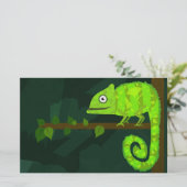かわいい緑のカメレオン 便箋 (スタンド正面)
