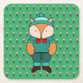 かわいい緑のキツネ スクエアペーパーコースター (正面)