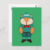 かわいい緑のキツネ ポストカード (正面/裏面)