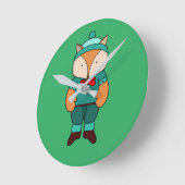 かわいい緑のキツネ ラウンド壁時計 (傾斜)