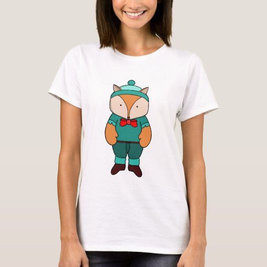 かわいい緑のキツネ Tシャツ (正面)