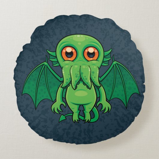 かわいい緑のクトゥルフモンスター ラウンドクッション (正面)