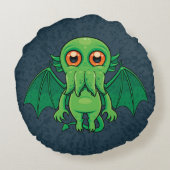 かわいい緑のクトゥルフモンスター ラウンドクッション (裏面)