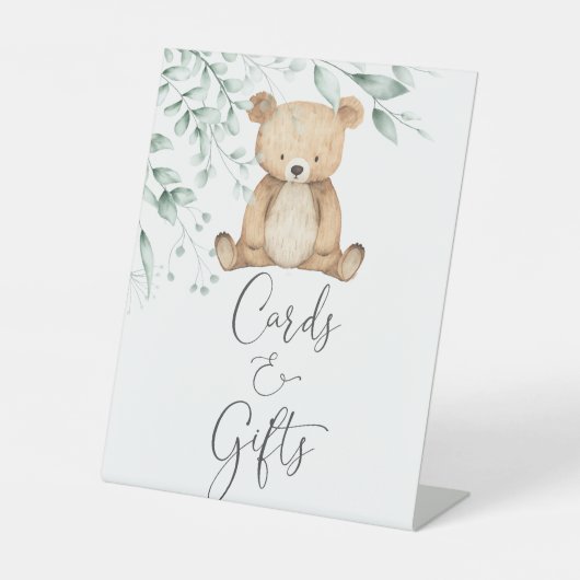 かわいい緑のクマのミニマリストカードとギフト 台座サイン (正面)