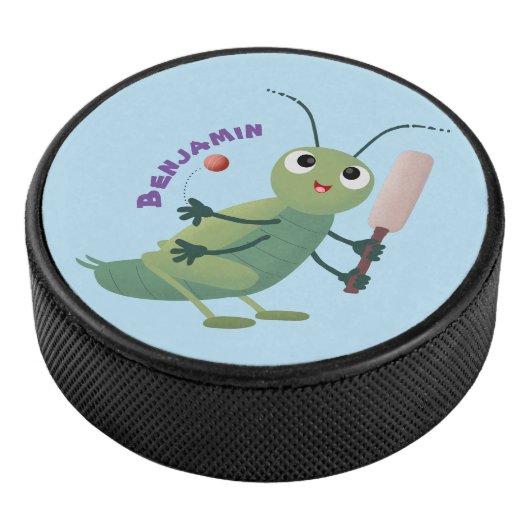 かわいい緑のクリケット昆虫漫画イラストレーション アイスホッケーパック (3/4)