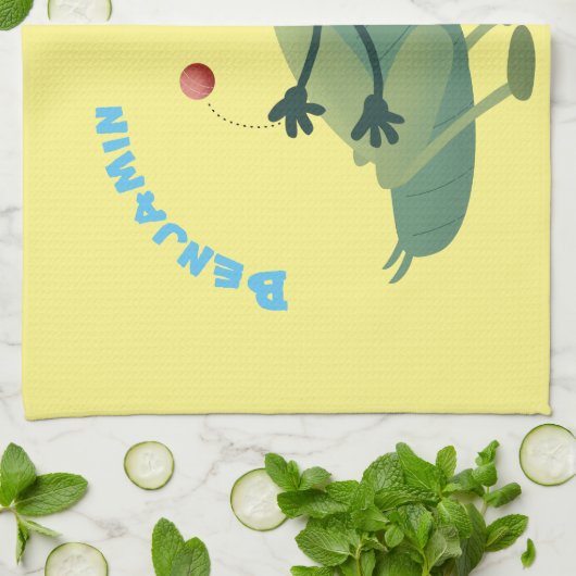 かわいい緑のクリケット昆虫漫画イラストレーション キッチンタオル (折り畳み)