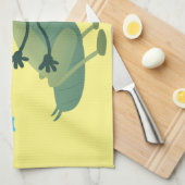 かわいい緑のクリケット昆虫漫画イラストレーション キッチンタオル (四つ折り)