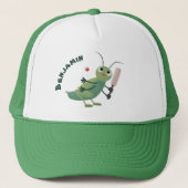 かわいい緑のクリケット昆虫漫画イラストレーション キャップ (正面)