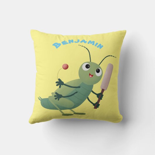 かわいい緑のクリケット昆虫漫画イラストレーション クッション (裏面)